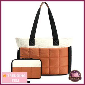 Quilted Puffer Tote Bag for Women, Large Travel Work Tote